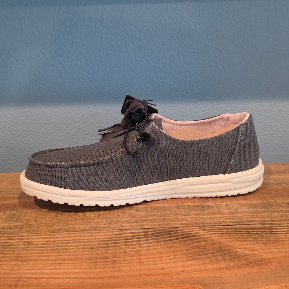 Hey Dude Womens Wendy Chambray Loafers Grey Canvas Slip On Casual Shoes Size 10 - Picture 7 of 12